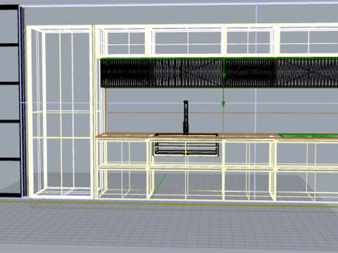 Modern Kitchen with Groove Detailing and Wall Cabinets 3D Model