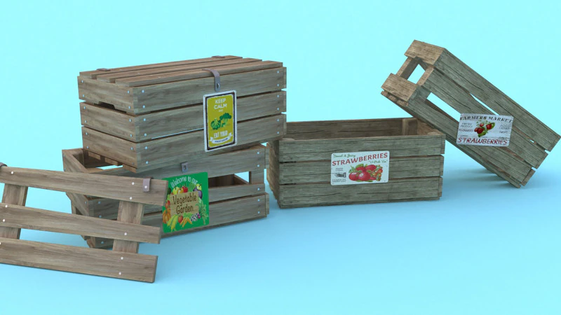 Scatole di legno Low-poly Modello 3D .c4d .max .obj .3ds .fbx .stl .blend