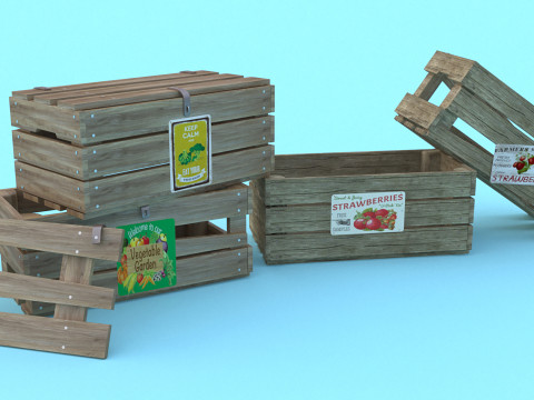 Wooden boxes Low-poly Model 3D