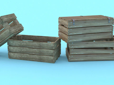 Scatole di legno Low-poly Modello 3D
