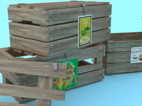 Scatole di legno Low-poly Modello 3D