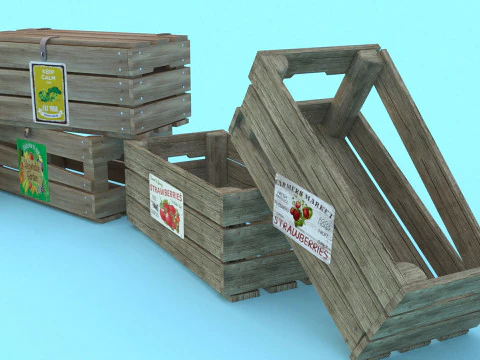 Scatole di legno Low-poly Modello 3D