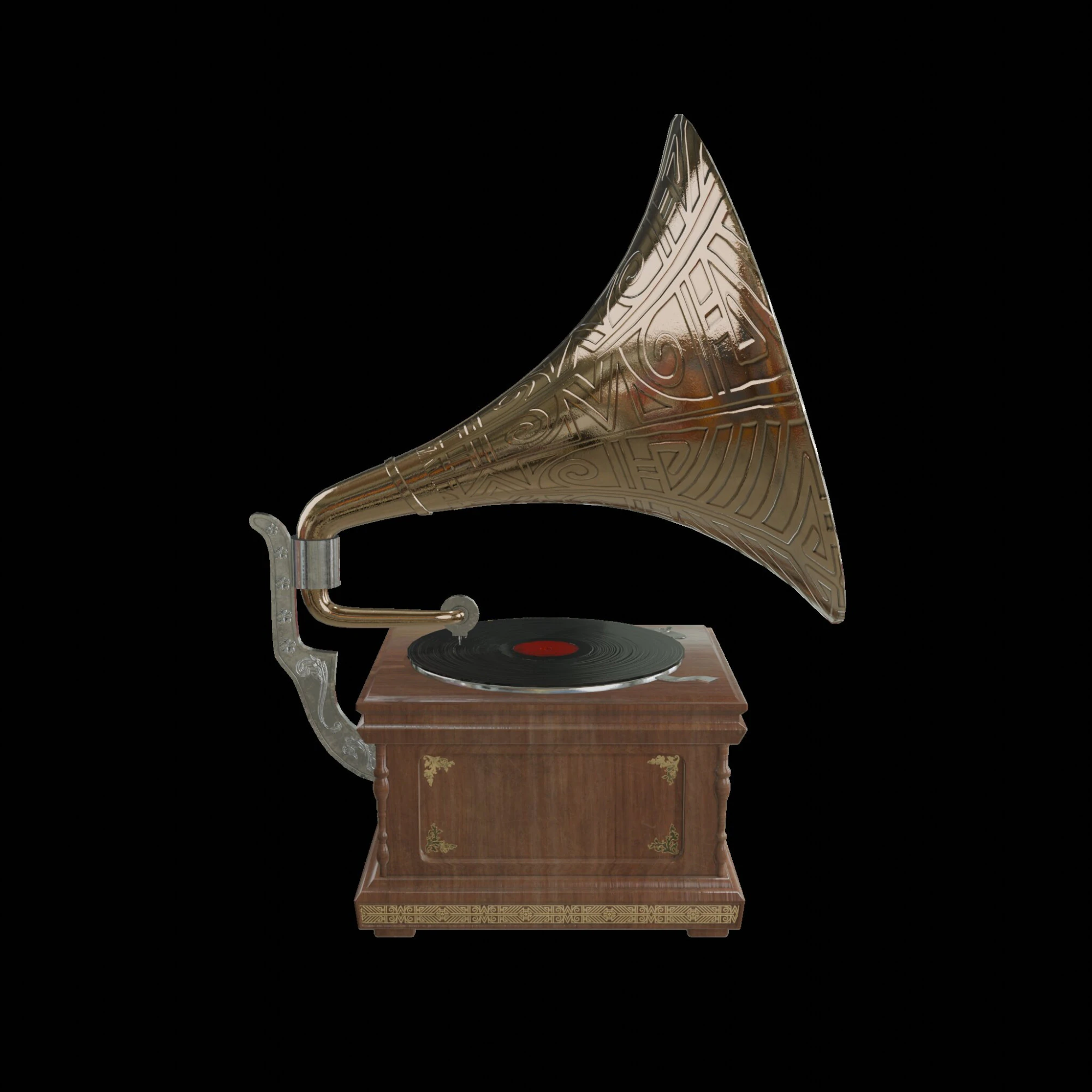 Antique Gramophone 3D Model .c4d .max .obj .3ds .fbx .stl .blend