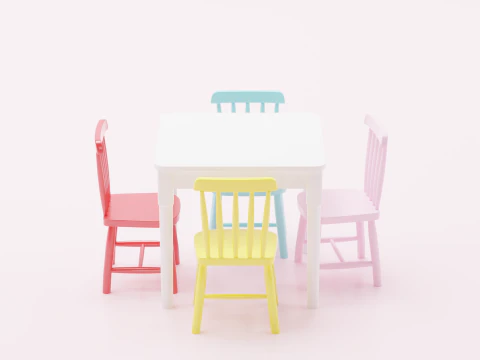Table et chaise color&eacute;es pour enfants Modèle 3D