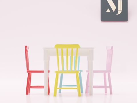 Colorful table and chair for children 3D Модель
