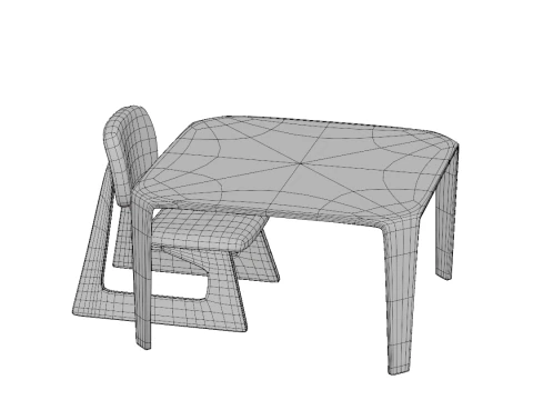 Board table and chair 3D Model