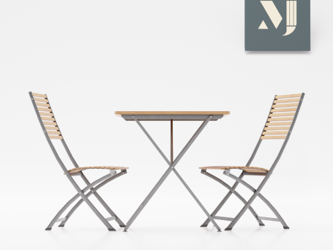 Board and iron table chair low poly 3D Model