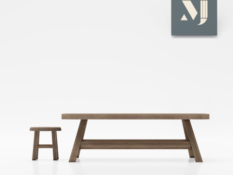 Old and wooden table 3D Model