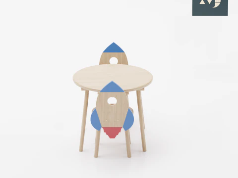 Rocket-shaped plank chair 3D Model