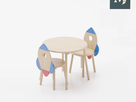 Rocket-shaped plank chair 3D Model