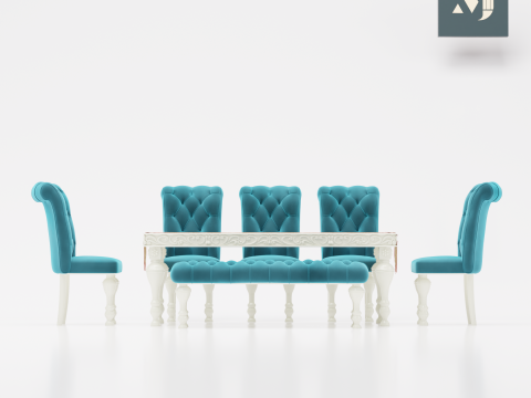 Table chairs with soft sofas Modello 3D