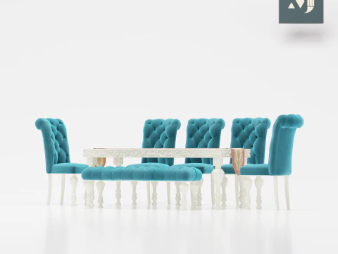 Table chairs with soft sofas 3D Model