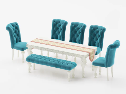 Table chairs with soft sofas 3D Model