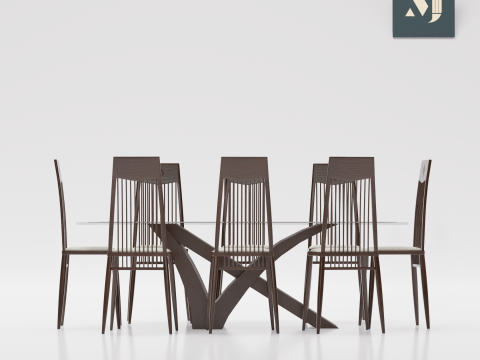 Wooden table and chair for rooms 3D Model