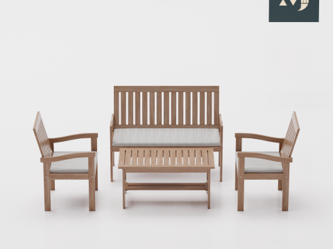 Wooden table and chair 3Dモデル