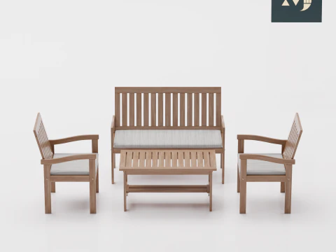 Wooden table and chair 3D Model