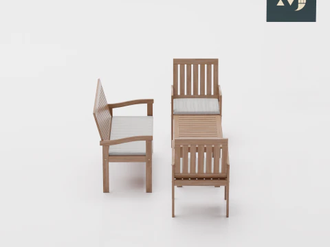 Wooden table and chair 3D Model