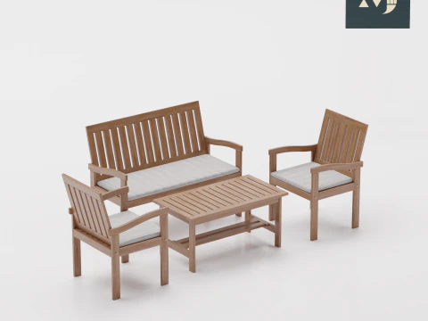 Wooden table and chair 3D Model
