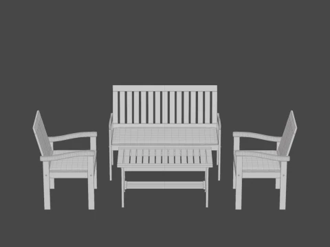 Wooden table and chair 3D Model