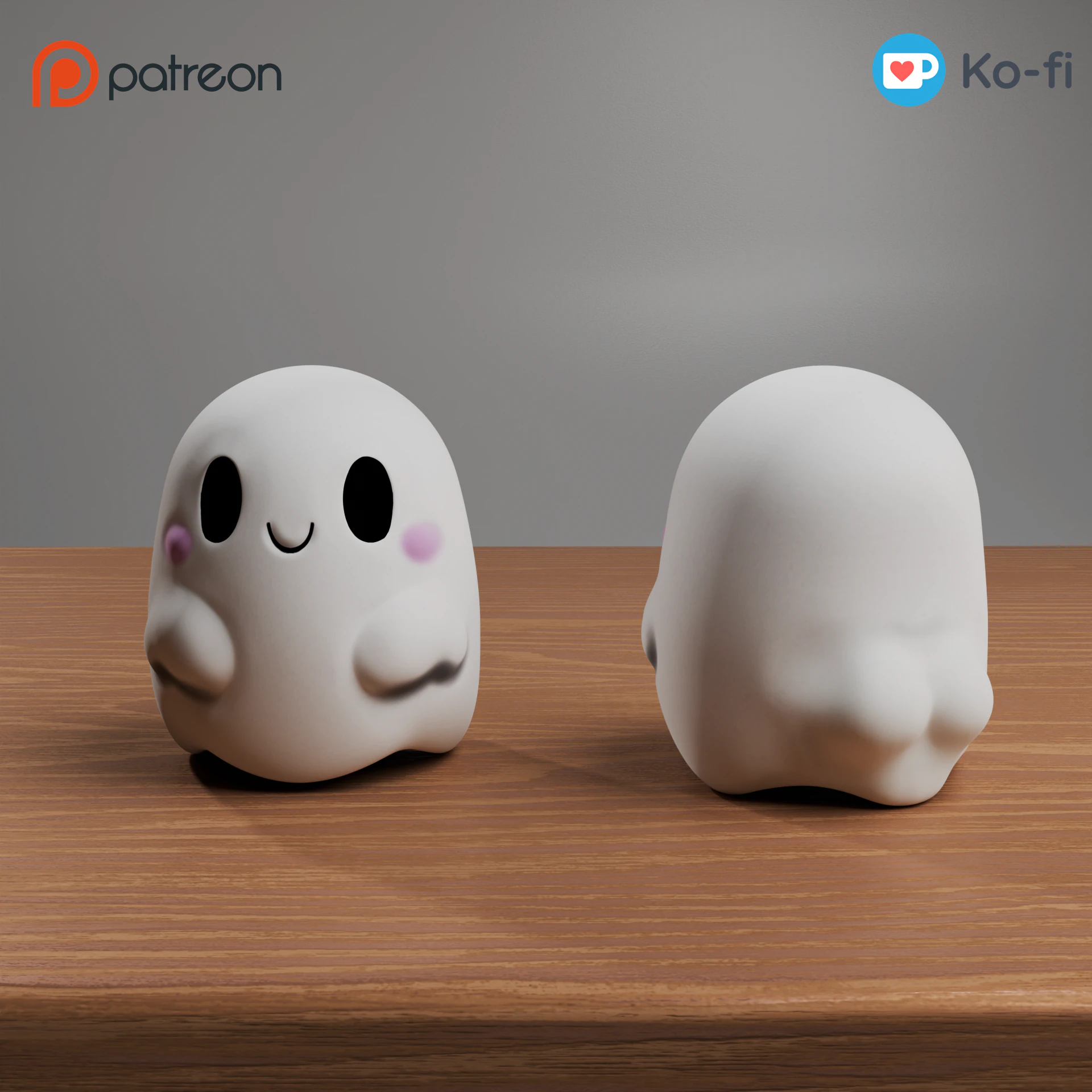 Halloween Kawaii Cute Ghosts - Happy Ghost 3D Print Model .c4d .max .obj .3ds .fbx .stl .blend 