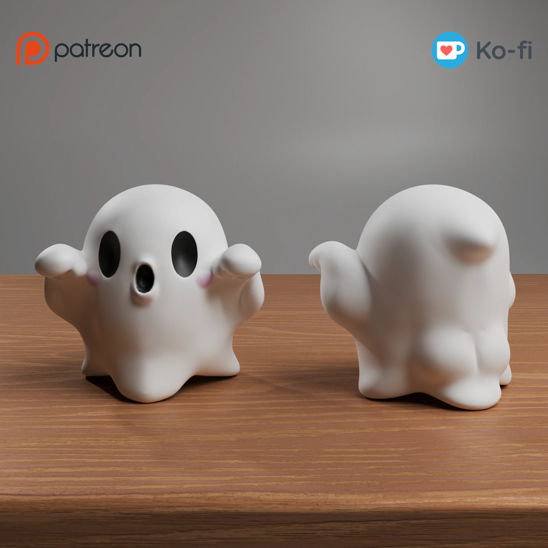 Halloween Kawaii Cute Ghosts - Boo Ghost 3D Print Model .c4d .max .obj .3ds .fbx .stl .blend 