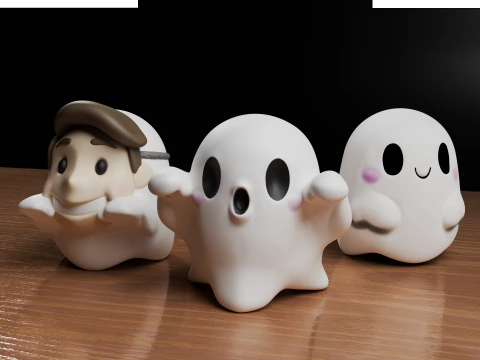 Halloween Kawaii Cute Ghosts Collection 3D Print Model