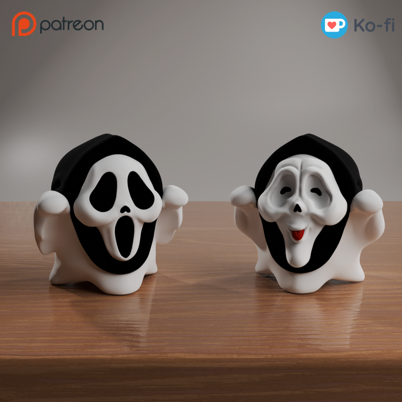 Slasher Kawaii Cute Ghosts - Boo Ghost Face and Wassup Model Cetak 3D .c4d .max .obj .3ds .fbx .stl .blend