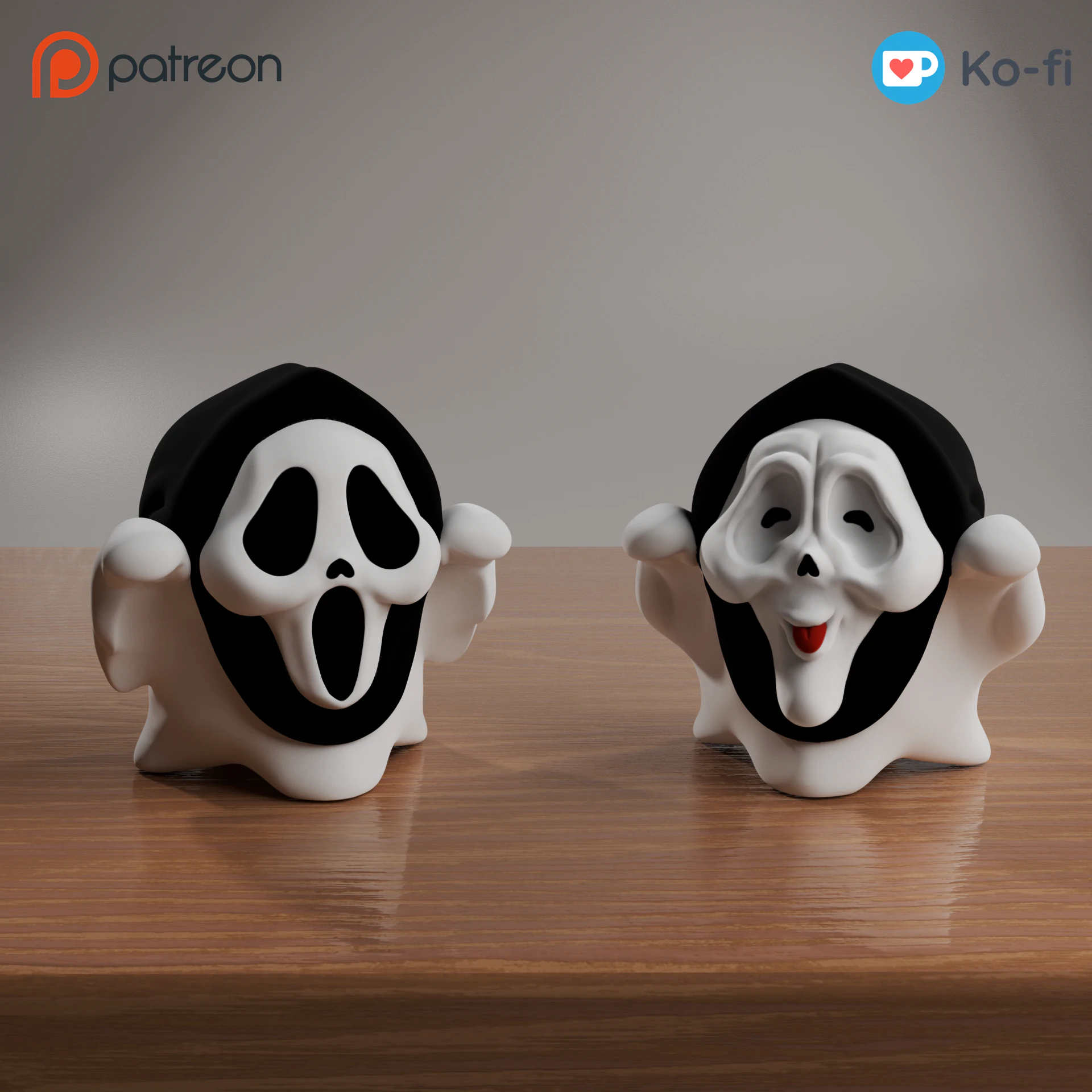 Slasher Kawaii Cute Ghosts - Boo Ghost Face and Wassup 3D Print Model .c4d .max .obj .3ds .fbx .stl .blend