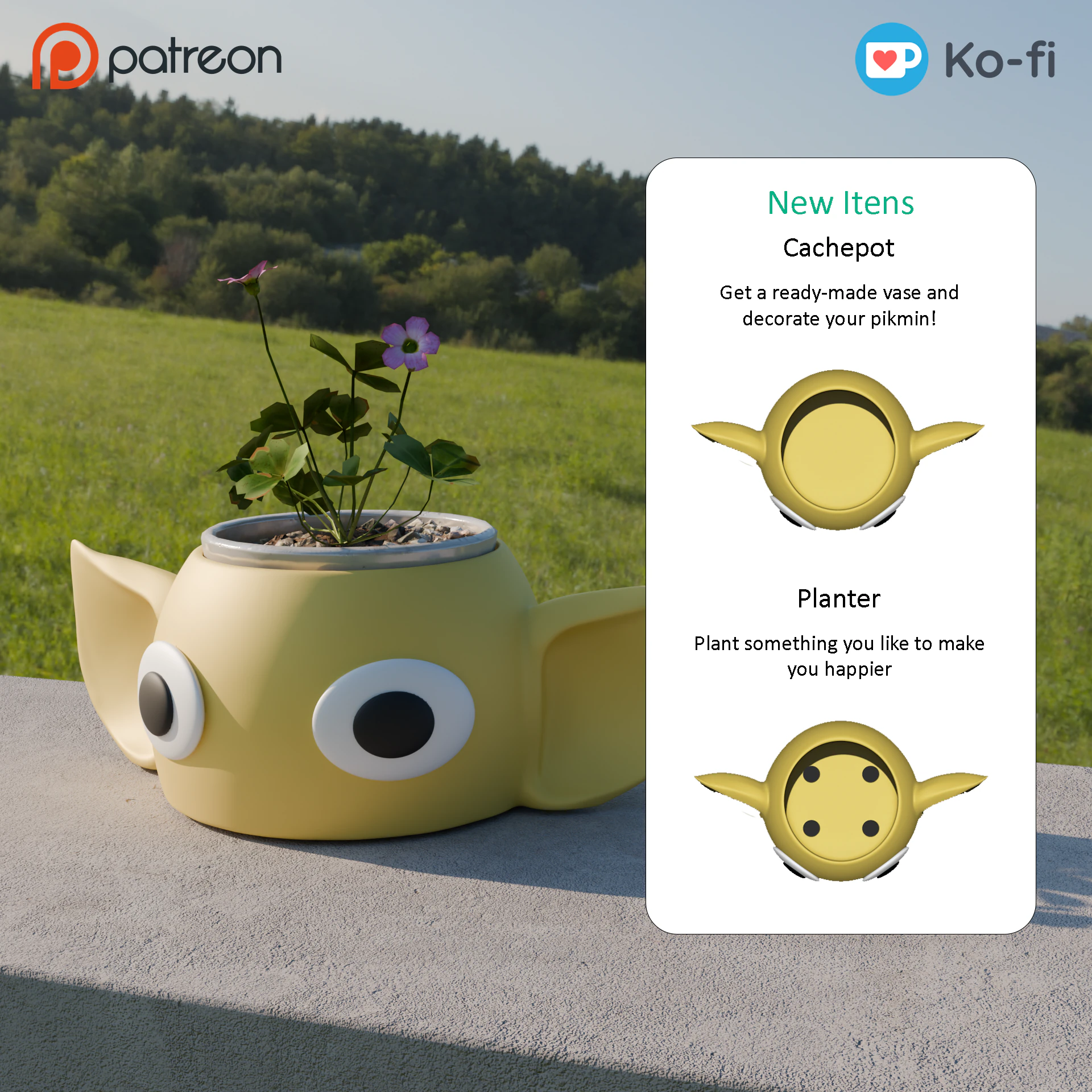 Fan Art Yellow Pikmin Pot and Vase 3D Print Model .c4d .max .obj .3ds .fbx .stl .blend 