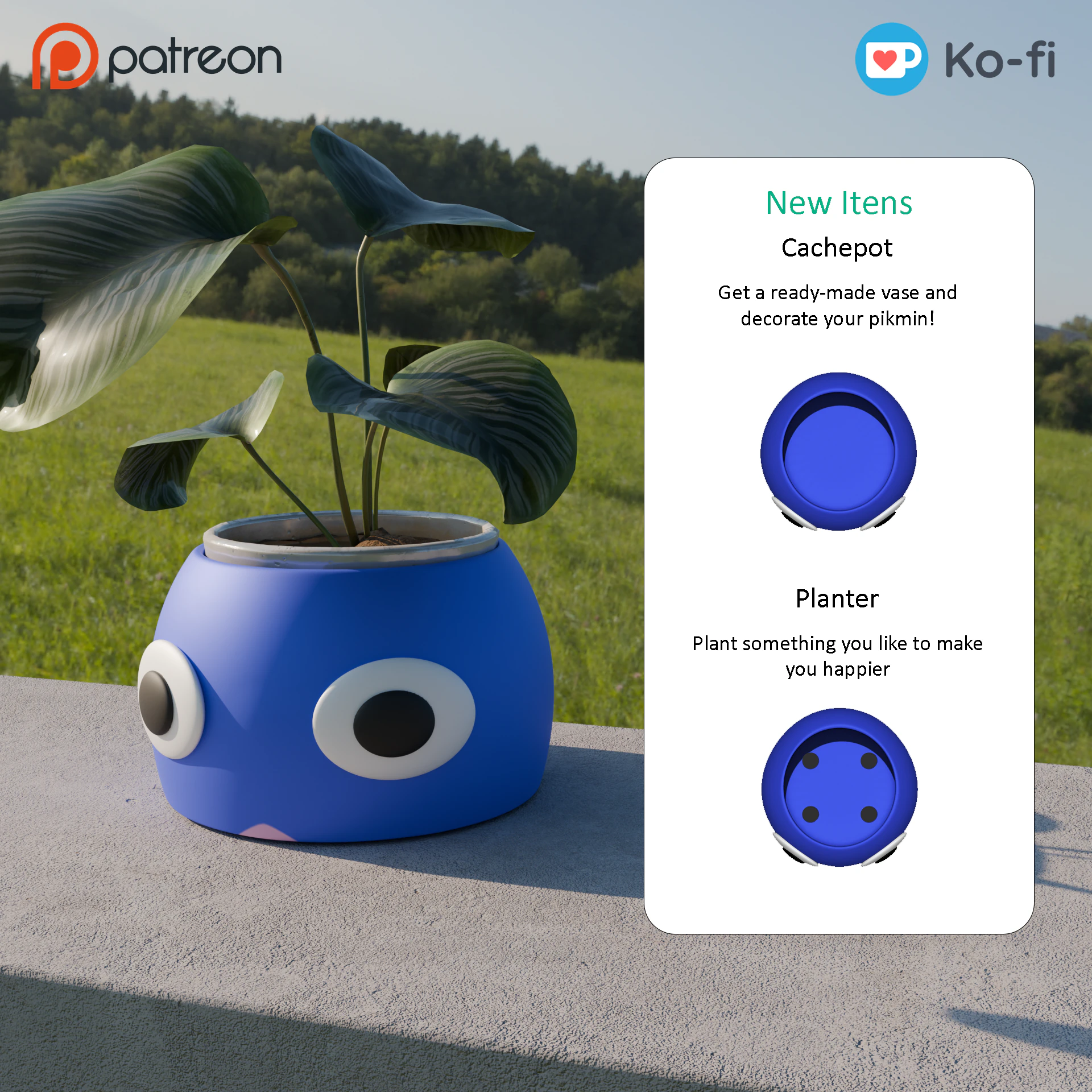 Fan Art Blue Pikmin Pot and Vase 3D Print Model .c4d .max .obj .3ds .fbx .stl .blend 