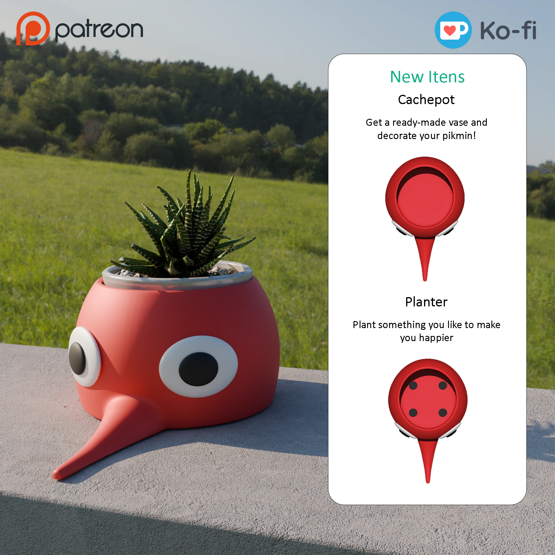 Fan Art Red Pikmin Pot and Vase 3D Print Model .c4d .max .obj .3ds .fbx .stl .blend 