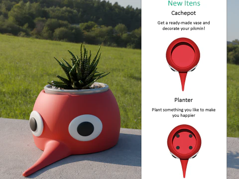 Vaso e vaso Fan Art Pikmin rosso Modello di stampa 3D