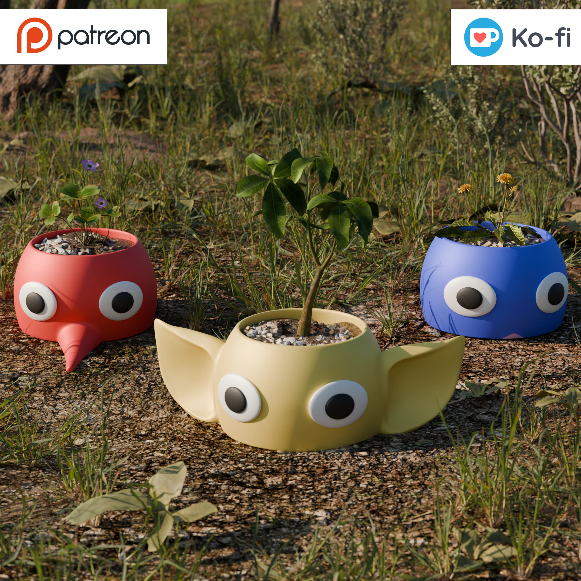 Fan Art Pikmin Pot and Vase Collection 01 3D Print Model .c4d .max .obj .3ds .fbx .stl .blend 