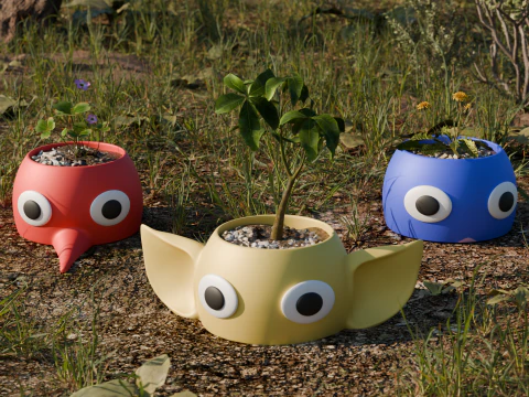 फैन आर्ट पिकमिन पॉट और फूलदान संग्रह 01 3D प्रिंट मॉडल