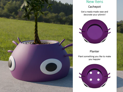 Fan Art paarse Pikmin pot en vaas 3D printmodel