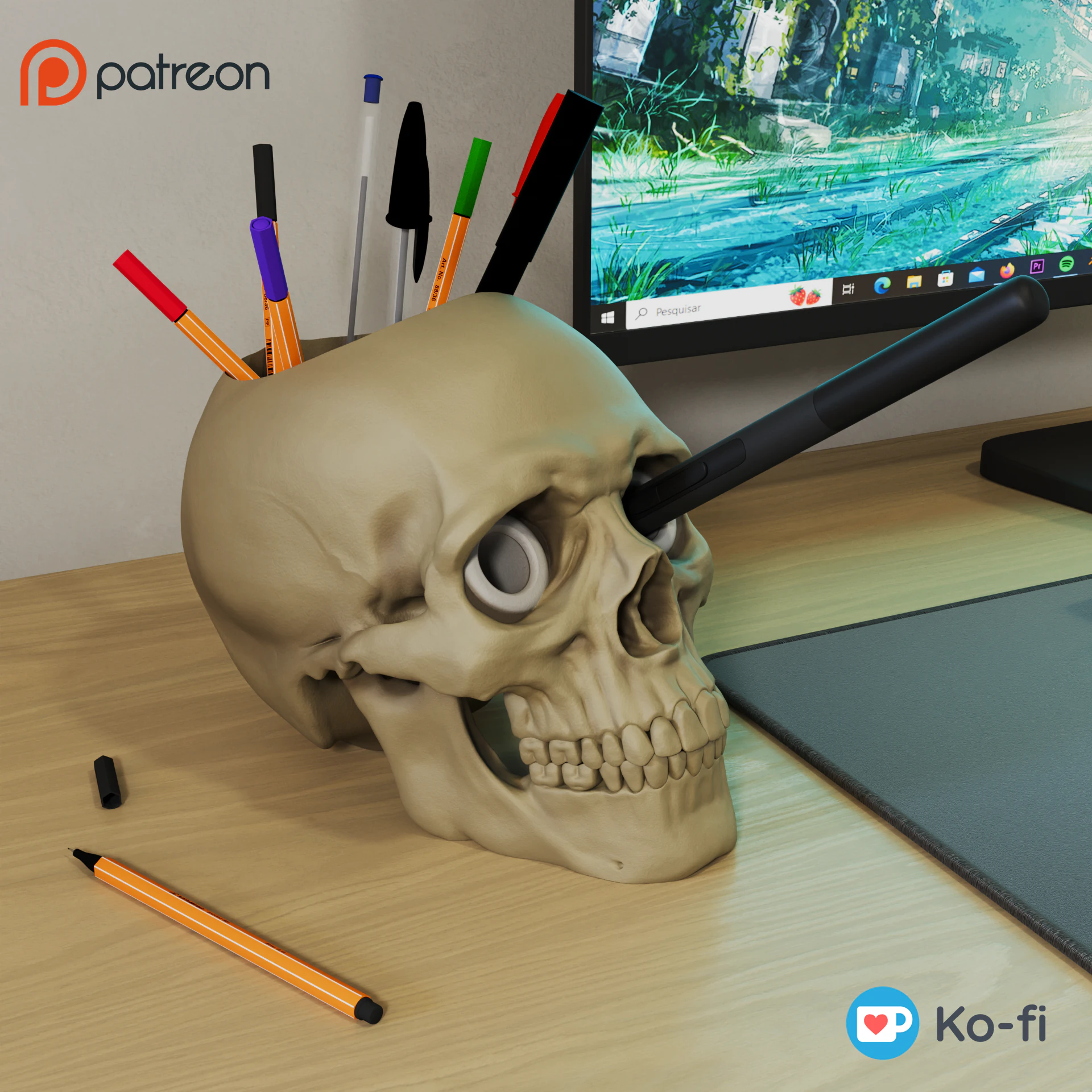 Skull Pen Holder 3D Print Model .c4d .max .obj .3ds .fbx .stl .blend 