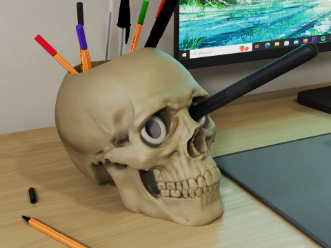 Portapenne con teschio Modello di stampa 3D