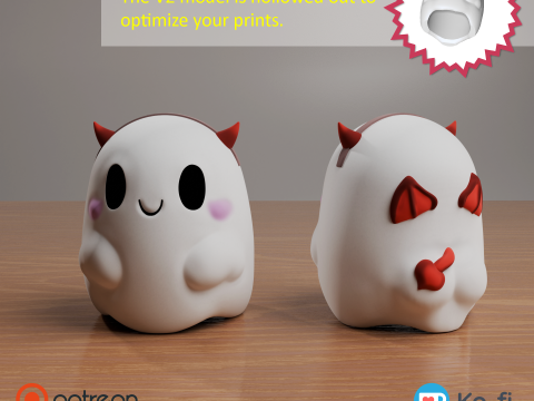 Halloween Kawaii Cute Ghosts - Little Devil Happy Ghost Modelo de Impressão 3D