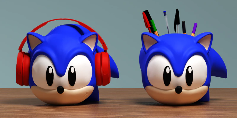 फैन आर्ट क्लासिक सोनिक द हेजहोग हेडफोन स्टैंड और पेन होल्डर 3D प्रिंट मॉडल .c4d .max .obj .3ds .fbx .stl .blend 