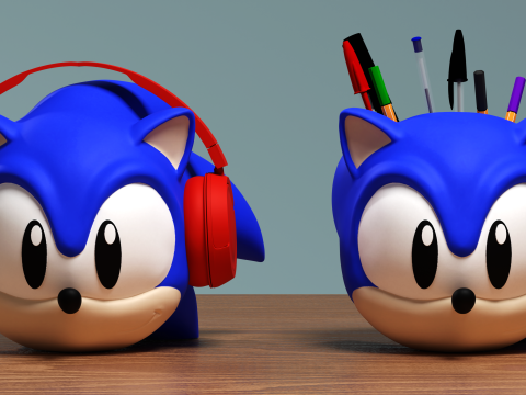 Fan Art Classic Sonic the Hedgehog Headphone Stand and Pen Holder 3D 打印模型