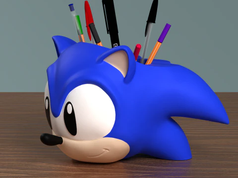 फैन आर्ट क्लासिक सोनिक द हेजहोग हेडफोन स्टैंड और पेन होल्डर 3D प्रिंट मॉडल