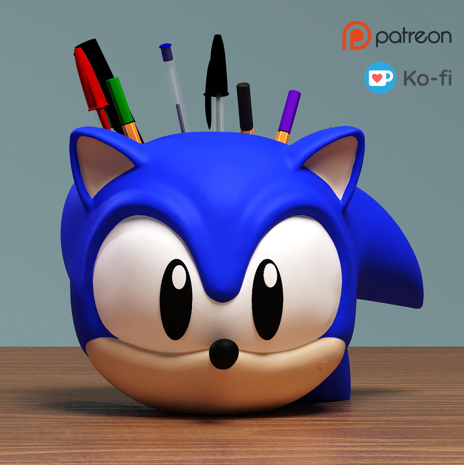 Fan Art Classic Sonic the Hedgehog Pen Holder 3D Print Model .c4d .max .obj .3ds .fbx .stl .blend