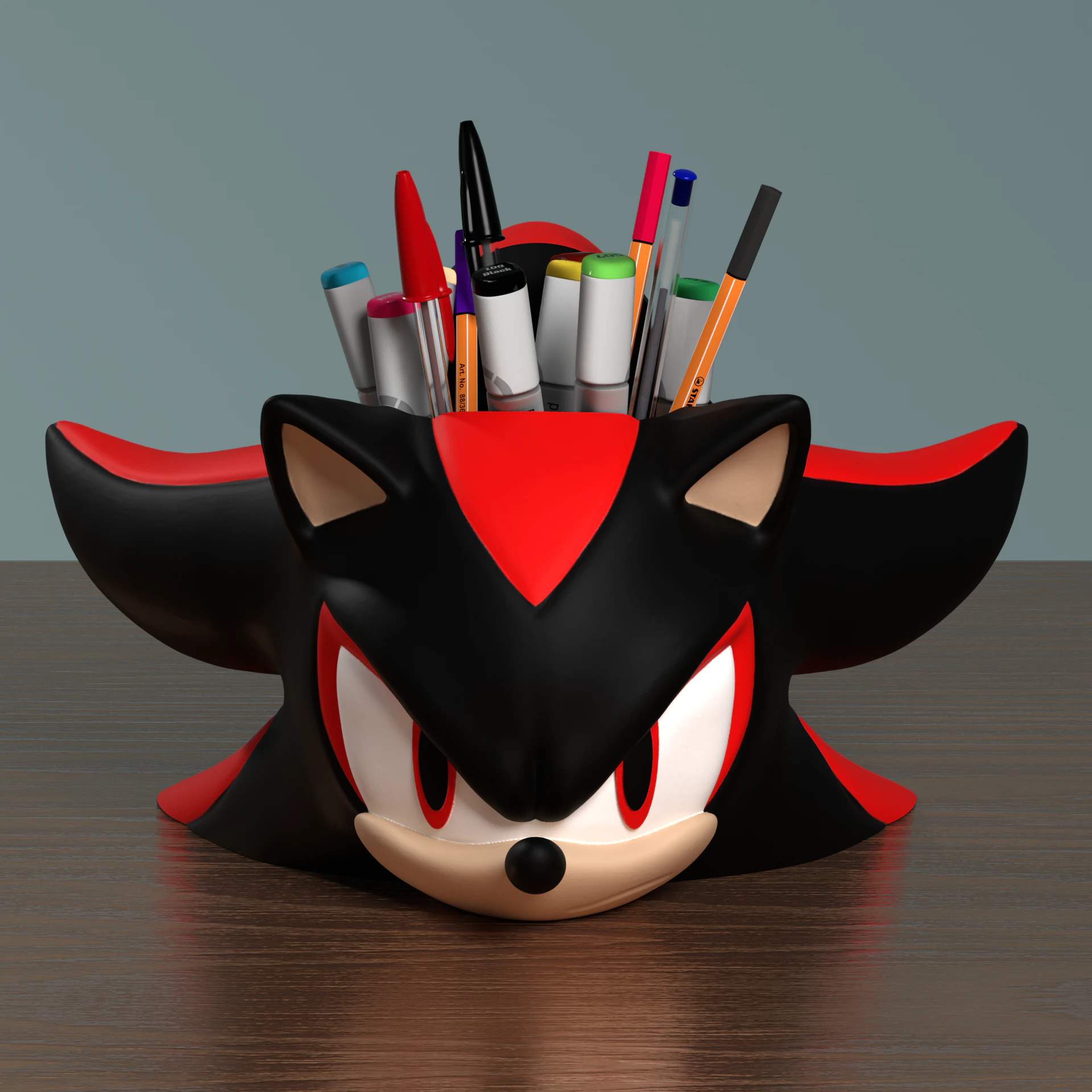 Fan Art Shadow the Hedgehog Penholder - Sonic Series 3D Print Model .c4d .max .obj .3ds .fbx .stl .blend 