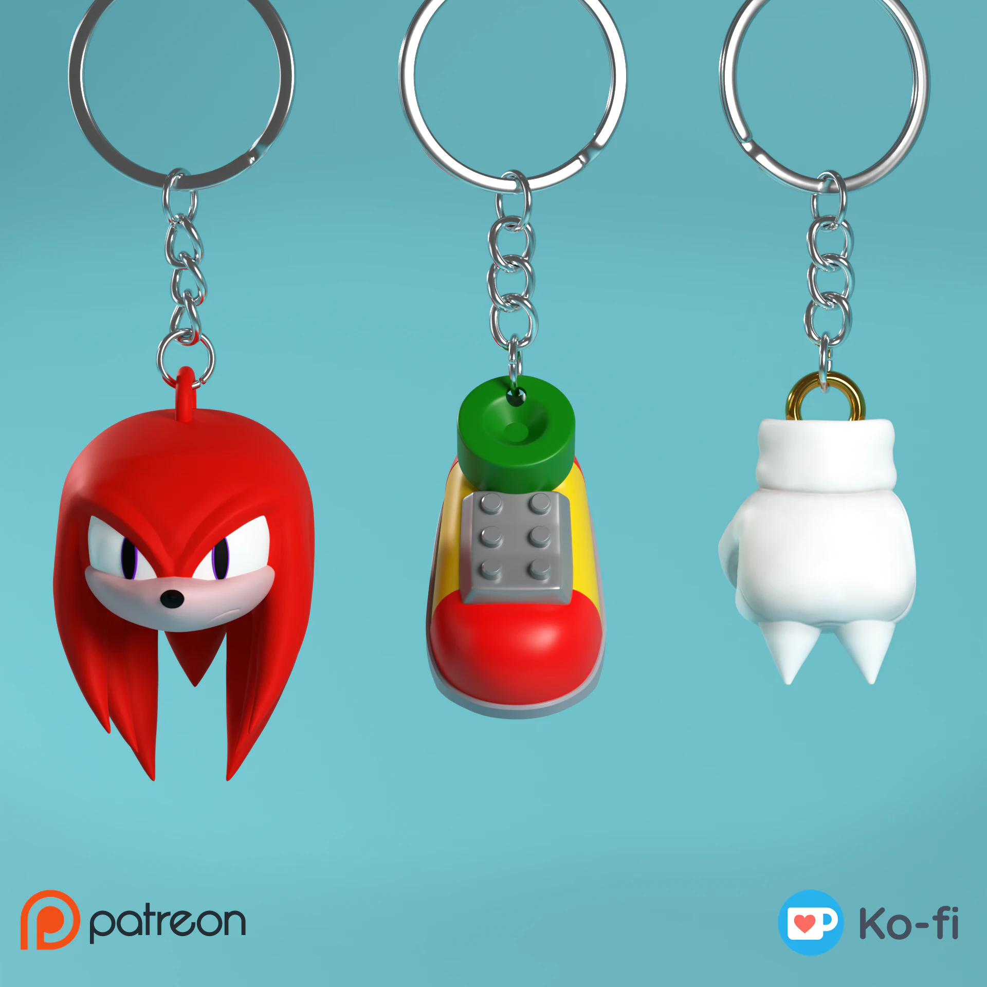 Fan Art Knuckles the Echidna Keychain Combo - Sonic Series 3D Print Model .c4d .max .obj .3ds .fbx .stl .blend