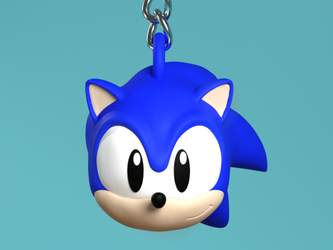 Fan Art Classic Sonic the Hedgehog Head Keychain 3D Print Model