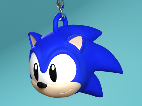 Fan Art Classic Sonic the Hedgehog Head Keychain Model Cetak 3D
