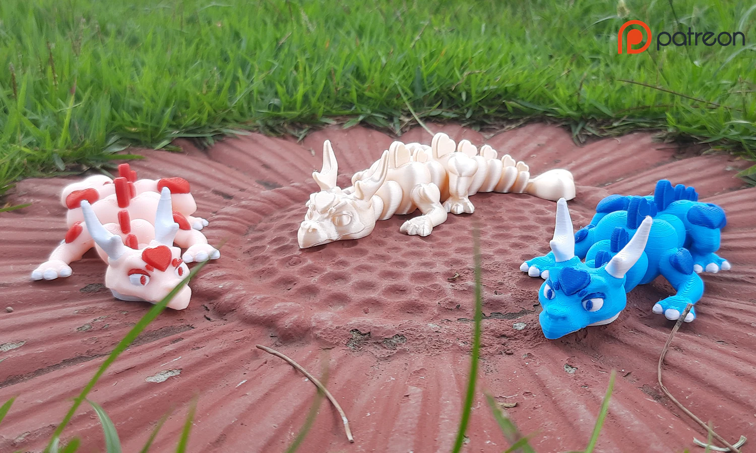 Flexi Dragon of hearts - Valentines Day - 3MF- STL 3D Print Model .c4d .max .obj .3ds .fbx .stl .blend 
