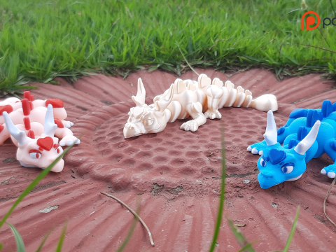 Flexi Dragon of hearts - Valentines Day - 3MF- STL 3D-printmodel