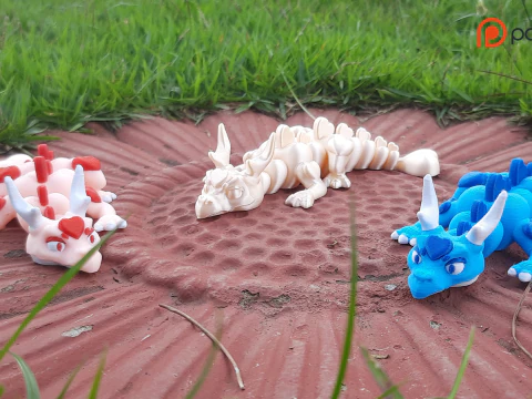 Drago flessibile di cuori - San Valentino - 3MF- STL Modello di stampa 3D