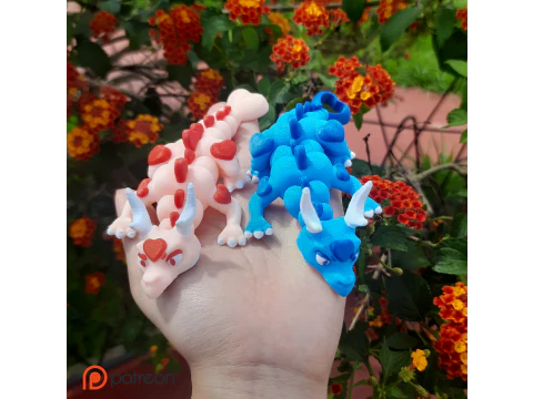 Flexi Dragon of hearts - Valentines Day - 3MF- STL 3D Print Model